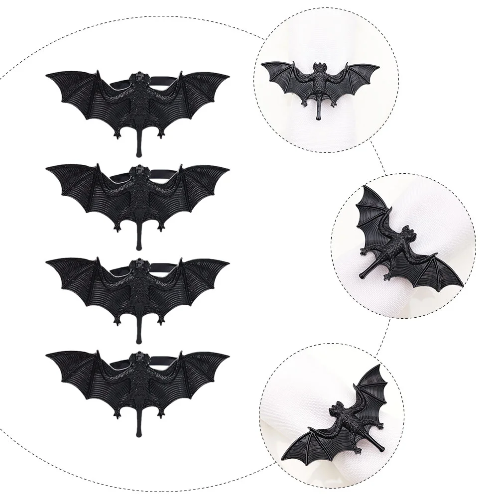 4 pcs Bat Shaped Napkin Buckles Party Holders (Black) |