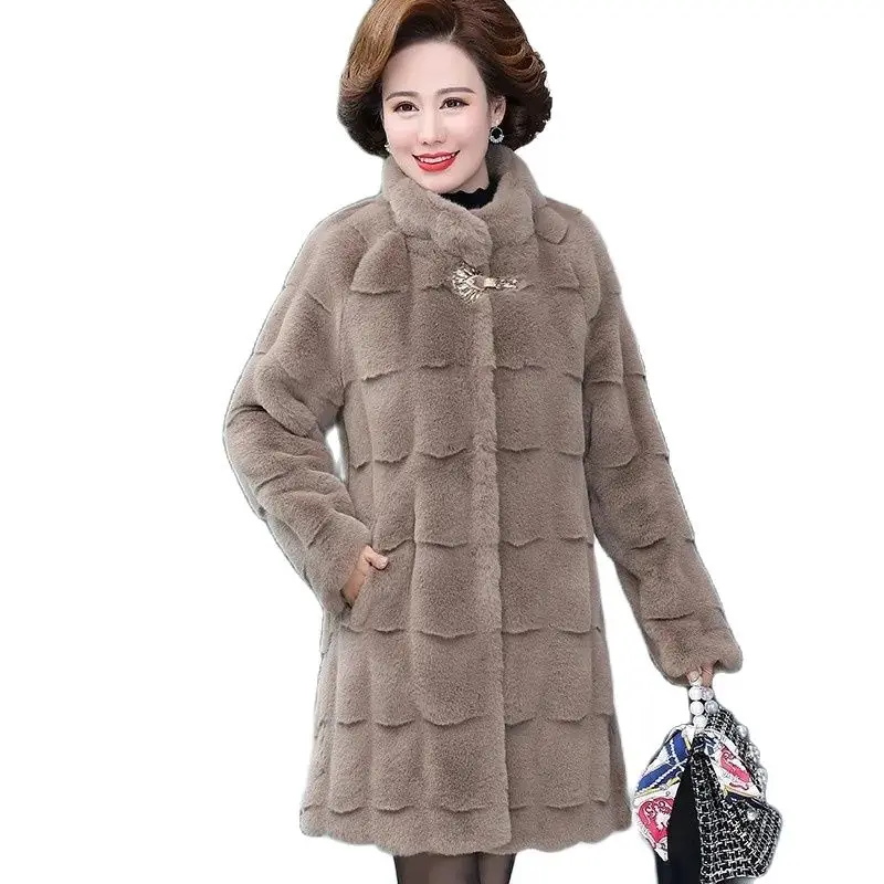 

Noble Middle-aged Elderly Women's Faux Fur Coat Winter Danish Mink Coat Mid-length Mother Parkas Thick Warm Mink Velvet Jacket