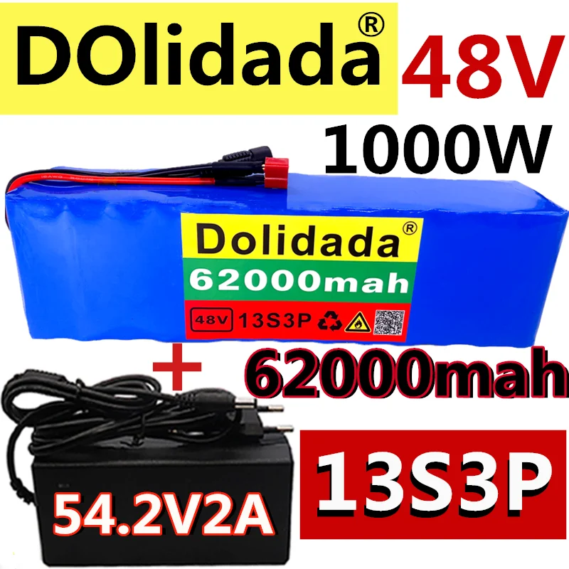 

2022 NEW 48V62Ah 1000w 13S3P 48V Lithium ion Battery Pack For 54.6v E-bike Electric bicycle Scooter with BMS+54.6V Charger