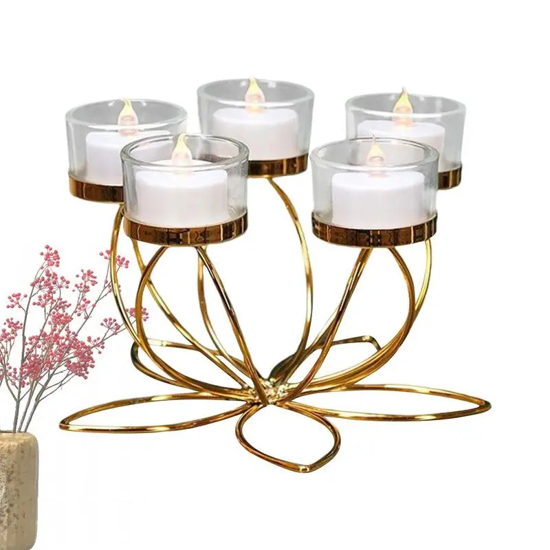 3/5 Heads Flower Shape Candle Holder Simple Candlestick Holders Candlelight Dinner Props For Wedding