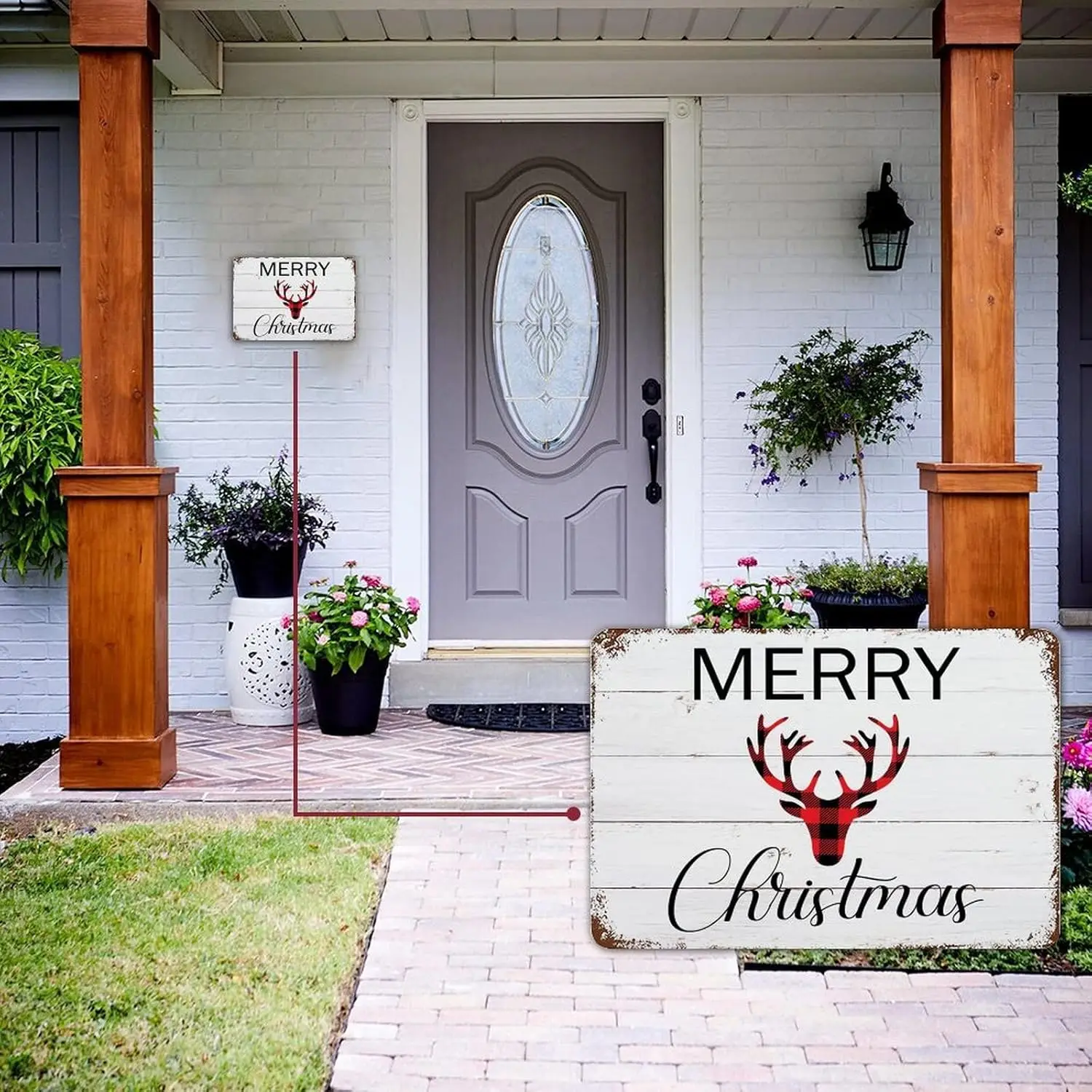 Знак с Рождеством красная и черная клетчатая жестяная вывеска рождественские