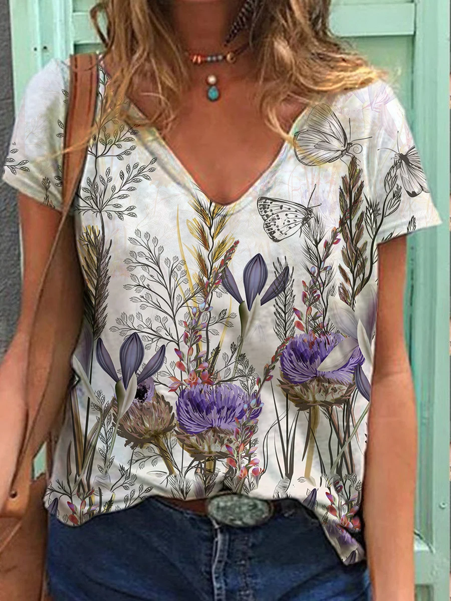 

V-neck Women Fashion T-shirt Casual New Large Size Short Sleeve Tees Soft Summer Top 2022 Ladies Tshirts Clothing Ropa de Mujer