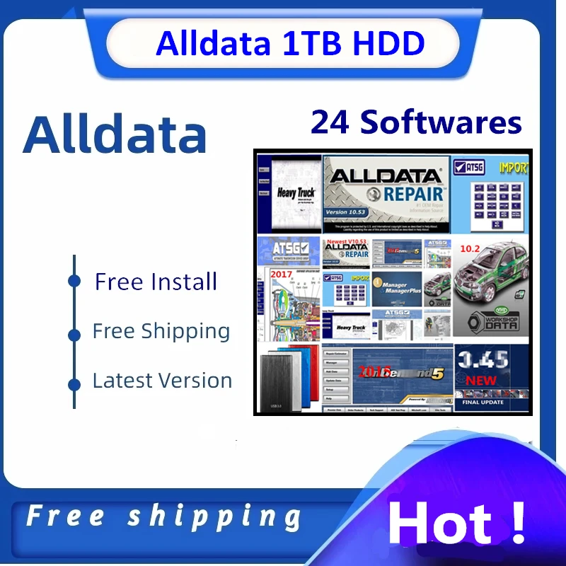 2022 Hot! Auto Repair Software Alldata 10.53,mit..ll,atsg 2017,Auto-Data,vivid workshop data 10.2,Elsawin 6.0 in 1TB Hard Drive