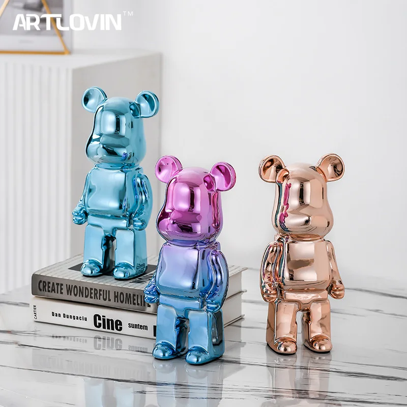 

Home Decoration 19-25Cm Bearbrick Statues Ceramic Tide Bear Scupture Piggy Bank Model Electroplating Colorful Toys Fashion Gifts