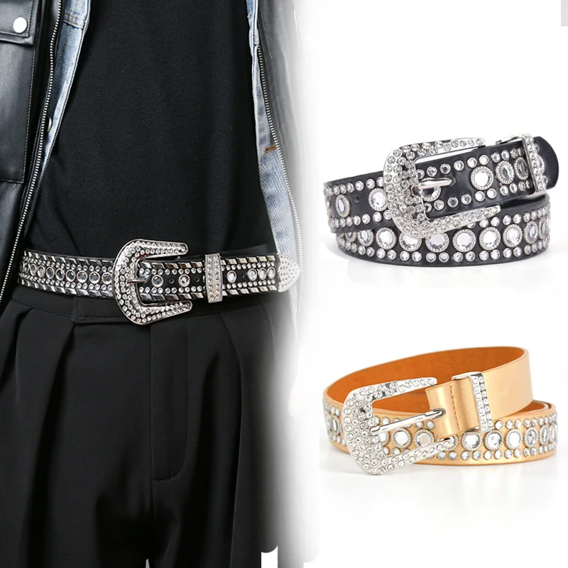 Luxury Brand Rhinestones Belt For Women Men Fashion Y2K Western Cowgirl Bling Bling Crystal Studded Waist Strap Designer