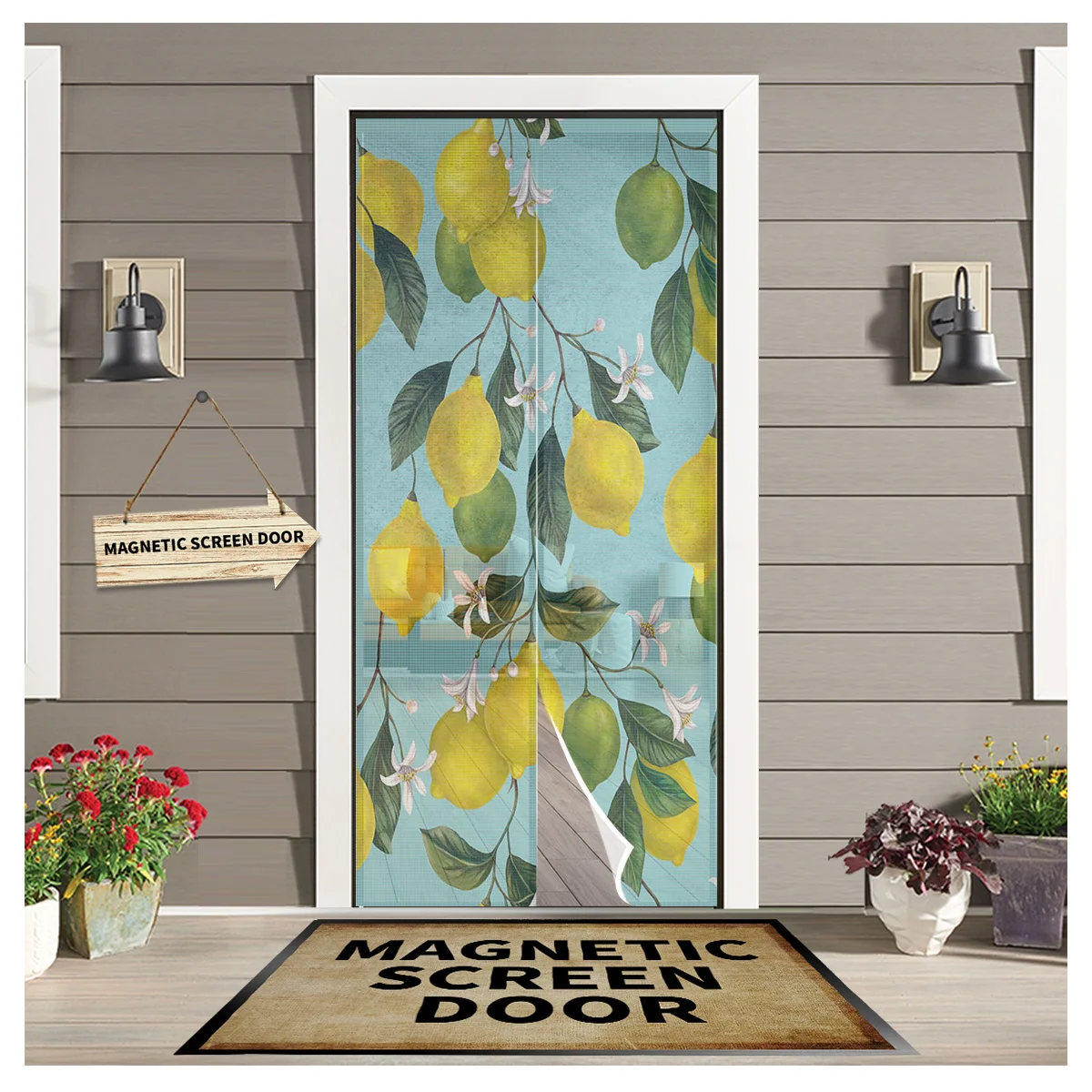 

Yellow Lemon Green Leaf Fruit Kitchen Door Curtain Mosquito-proof Window Screen Bedroom Magnetic Door Curtain