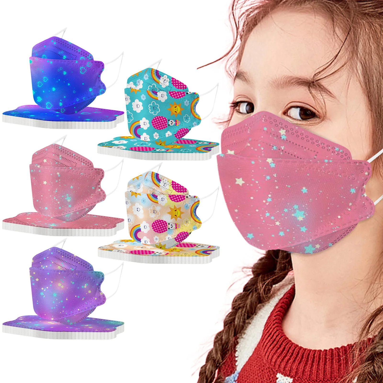 

50pcs Child Disposable Masks Fish Style Mask Kids 4 Layers Cartoon Prints Masque Enfant Jetable Niños Mascarillas Desechables