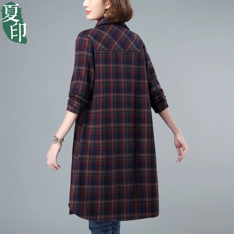 Клетчатые рубашки на флисовой подкладке женские осенне-зимние свободные