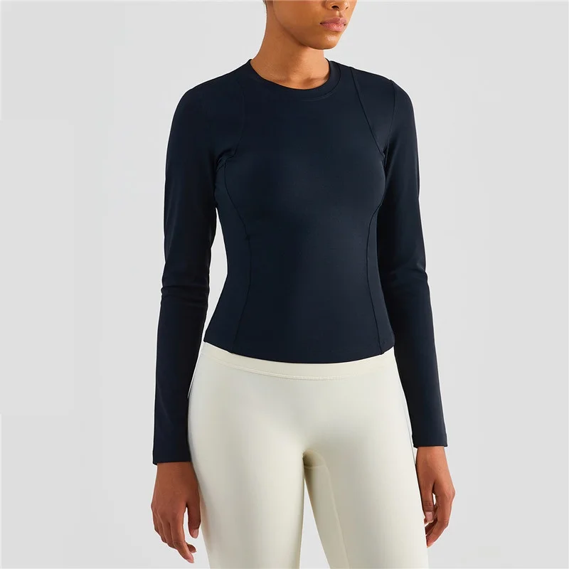 Solid Color Crew Neck Women Fitness Long Sleeve Yoga Shirt  Slim Fit Quick-drying Sport Top Yoga Shirt Gym Comprehensive Trainin