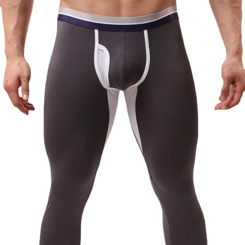Men Modal Long Johns Thermal Underwear Men Sexy Penis Hole Leggngs Printing Male Thermal Pants Bulge Pouch Lounge Sleep Bottoms