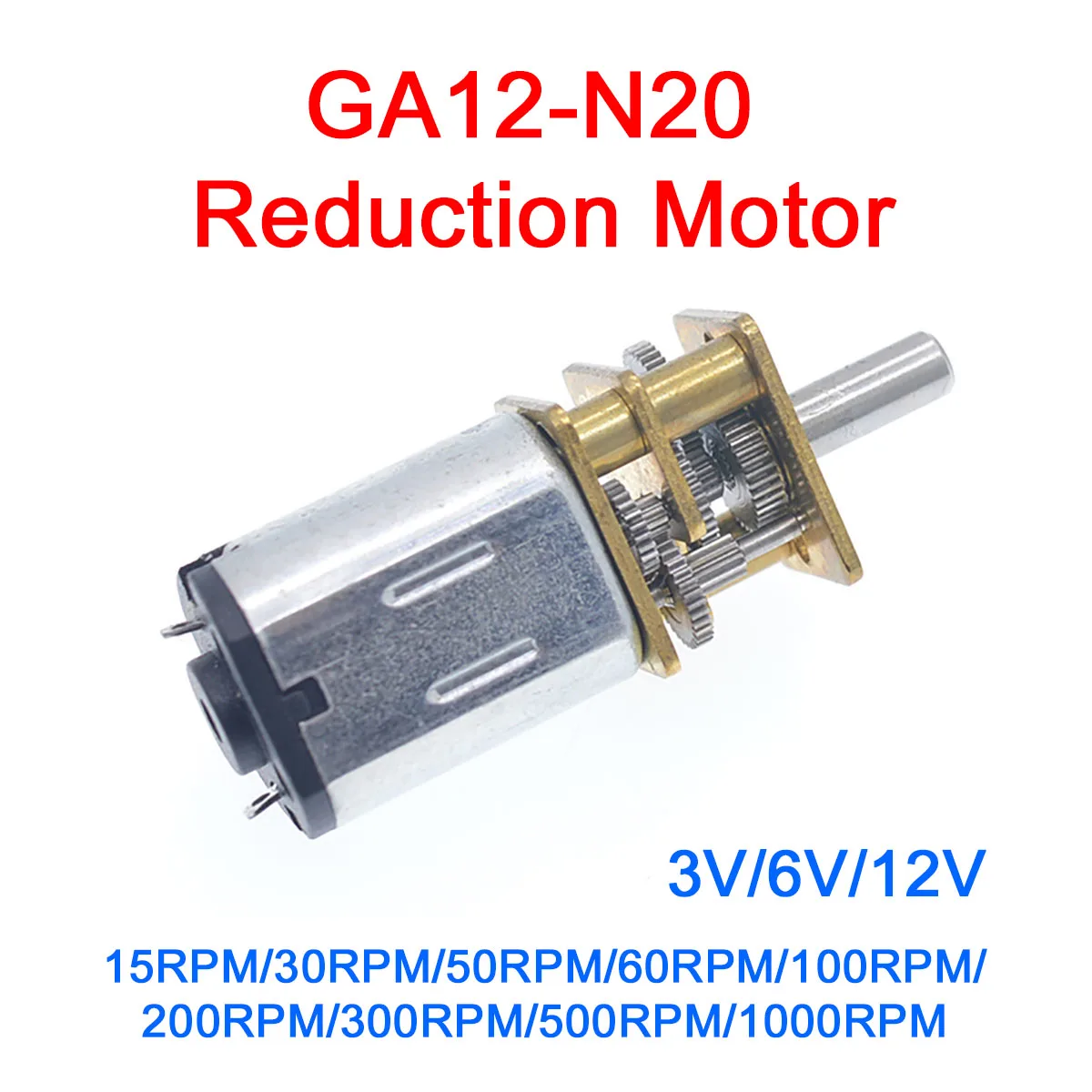 

1Pc GA12-N20 Reduction Motor 3V 6V 12V Micro DC Gear Motor Low Speed Motor Rotational Speed 15/30/50/60/100/200/300/500/1000RPM