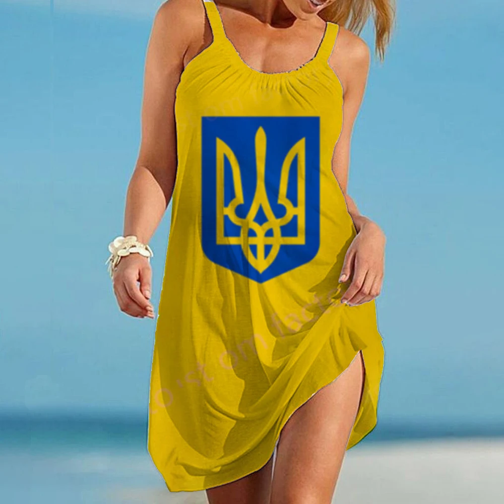 

Платье патриот с украинским флагом и эмблемой, модное платье без рукавов с лямкой на шее, свободное женское пляжное платье в стиле Харадзюку