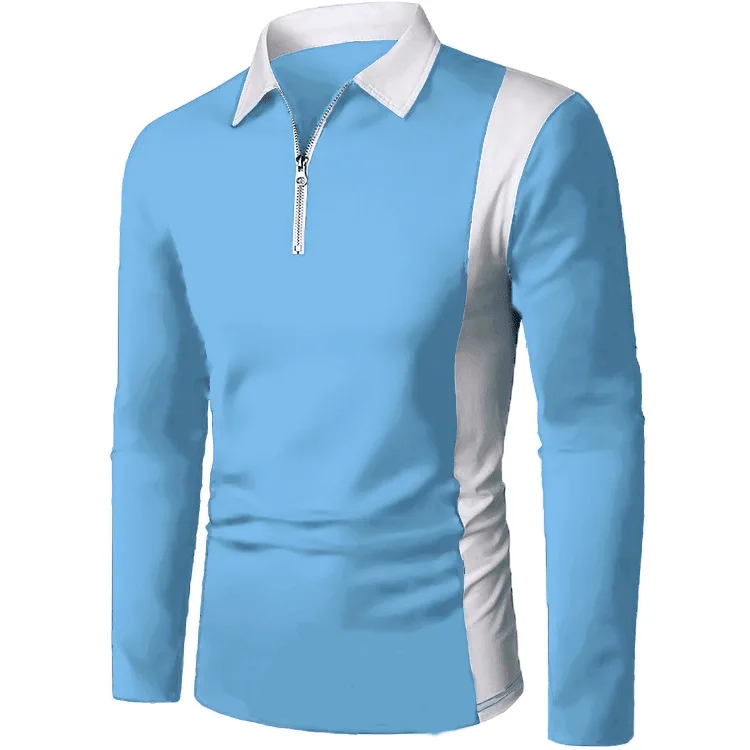 

Large size men's long-sleeved shirts fashion all-match men's lapel polo shirt two-color stitching fashion bottoming shirt S-3XL