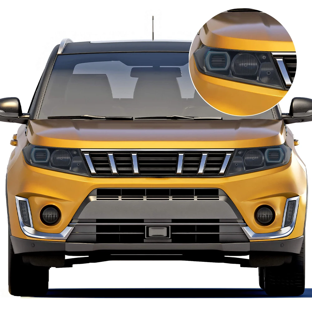 Фото Премиальная защитная пленка из ТПУ/ППФ для фар Suzuki Vitara 2015-2026, глянцевая, дымчато-черная, предварительно вырезанная, виниловый комплект с защитой от царапин №1
