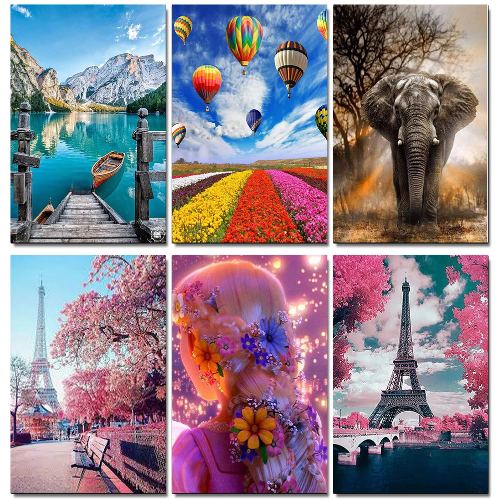 

OLOEY Diamond Painting Embroidery Landscape Picture Rhinestone Cross Stitch Kit Animal Diamond Mosaic Paris Crafts Home Decor