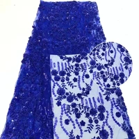 royal blue handmade beaded sequins embroidery french tulle lace fabric heavy nigeria lace evening dress wedding dress design