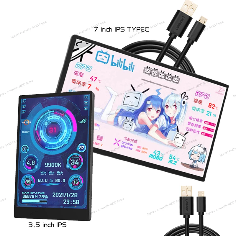 3 57 inch ips type c mini itx pc case monirordiy computer secondary screen cpu gpu ram hdd monitoring usb free drive aida64 free global shipping