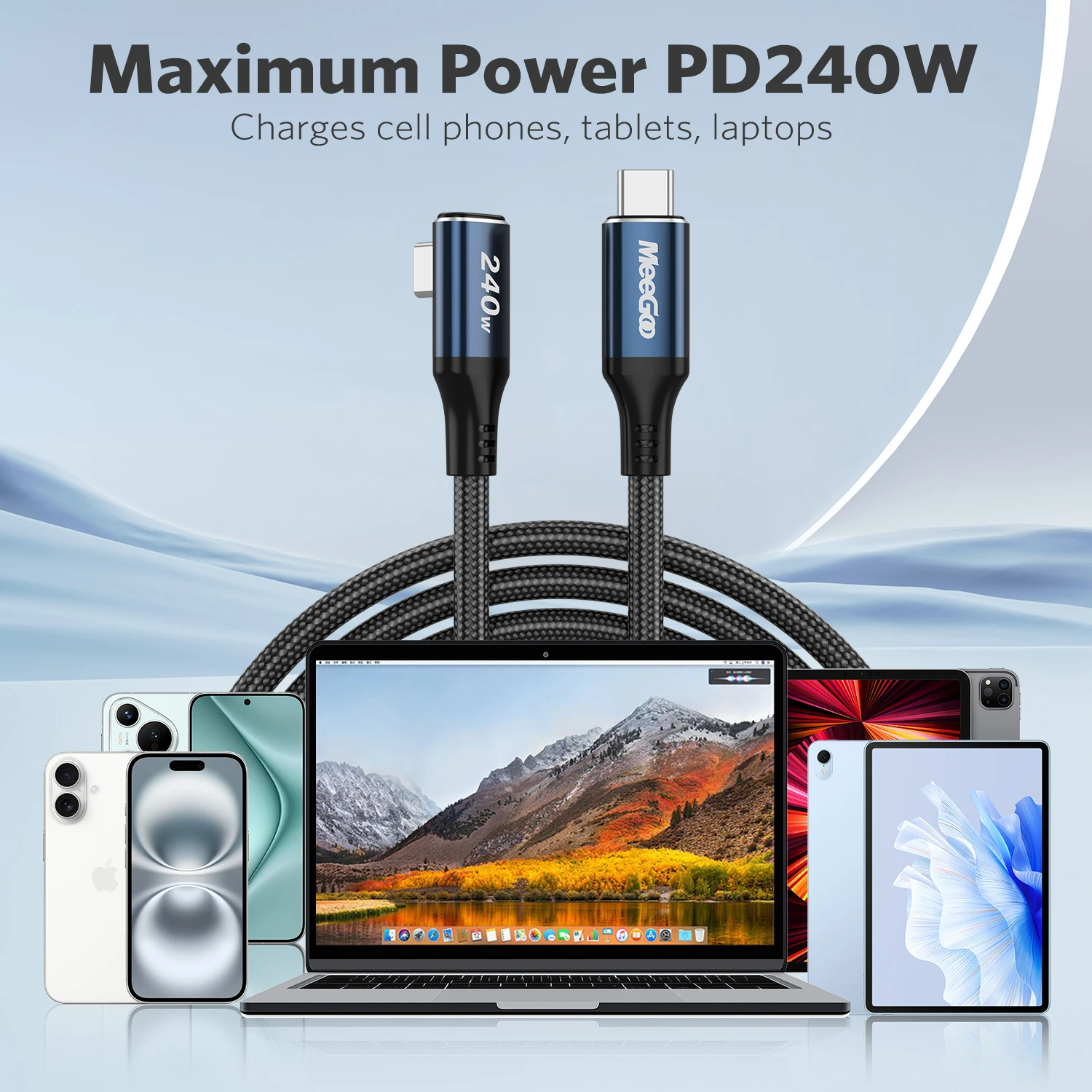 Фото Кабель MeeGoo 240 Вт USB Type C — USB C PD Провод для быстрой зарядки для Macbook Air iPad iPhone 15 Pro Max Xiaomi Dell HP 1/2/3M НОВЫЙ №4