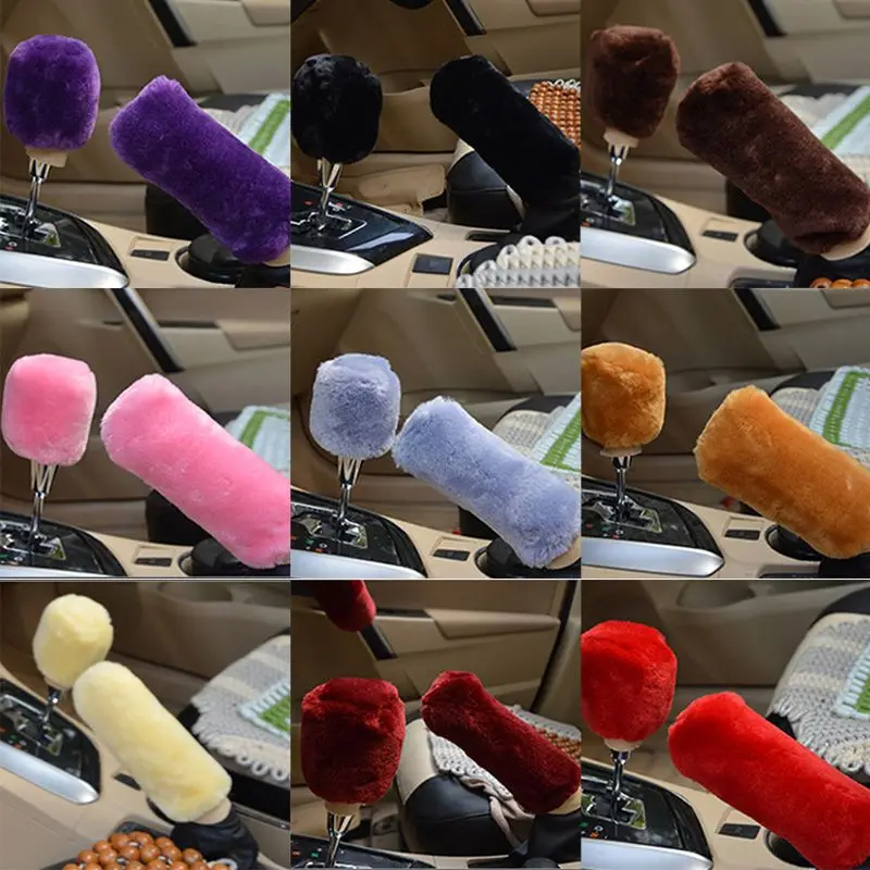

2Pcs Car Handbrake Grip Covers Soft Plush Sleeve Winter Warm Hand Brake Gear Shift Knob Cover Automotive Decoration