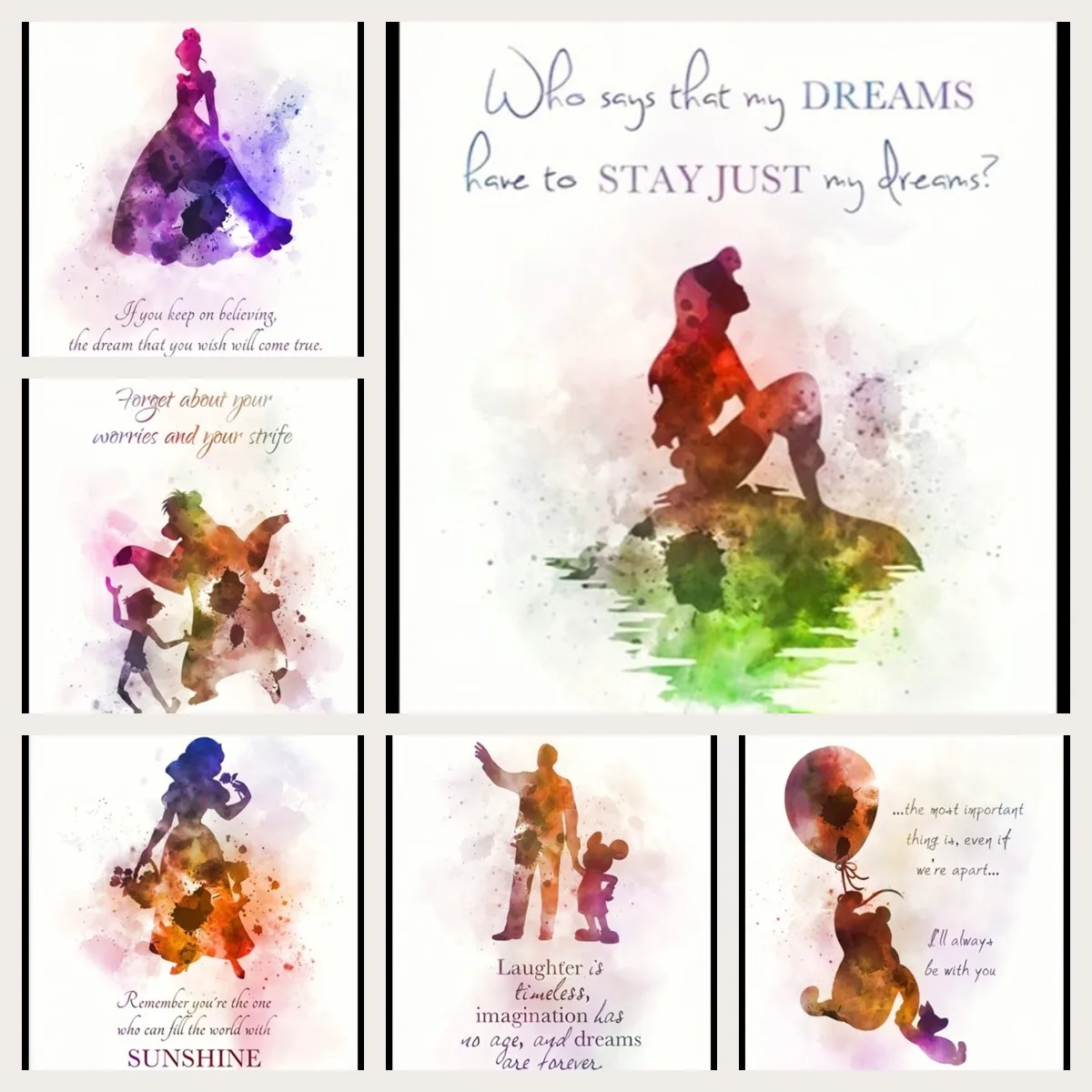 

Картина на холсте Disney, семейство акварельных красок, Микки Маус, маленькая Русалочка, современный скандинавский интерьер для детской комна...