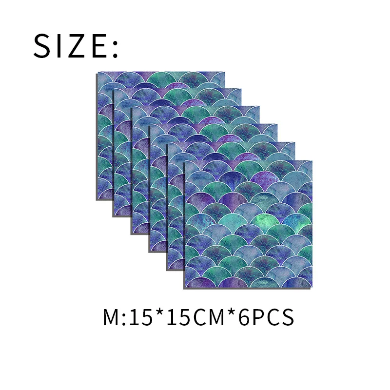 

6Pcs 15x15CM Blue Fish Scale Tile Eenovation Paste Wall Floor Kitchen Bathroom Dormitory Restaurant Room Decor Wall Stickers