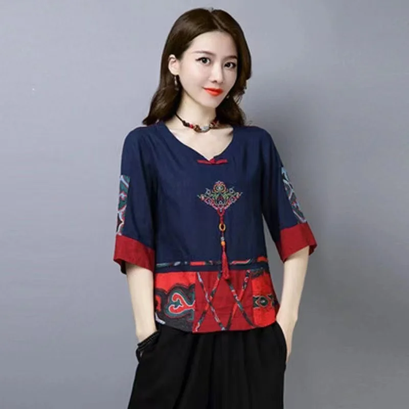 Chinese Costume Chinese Style Ladies Clothes Linen Clothing For Women Spring Summer New Hanfu Tang Suit Female Trend Vintage Top