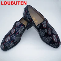 loubuten mixed color real leather snakeskin print mens shoes fashion handmade loafers casual dress shoes