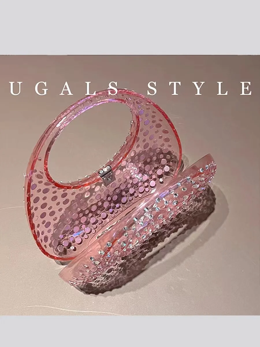 Luxury Designer Transparent Acrylic Women Handbag Crystal Shiny Rhinestones Diamonds Evening Bag Wedding Party Clutch Purse