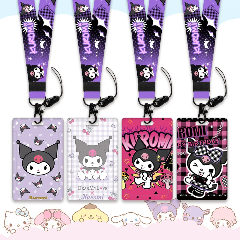 

Kawaii Kuromi anime figure cartoon lanyard card holder ID card holder ABS Kuromi kids toys students birthday Christmas gift