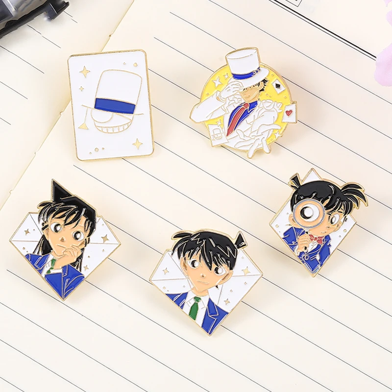 Detective Conan Enamel Pins Custom Kudou Shinichi Mouri Ran Brooch Kaitou Kid Lapel Badges Cartoon Jewelry Gift for Kids Friends |