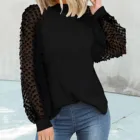 Женская блузка в горошек, с длинным рукавом и круглым вырезом