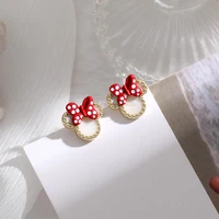 cute bow mouse earrings crystal anime stud earring for women 2022 new korean trendy classic fashon cartoon wedding jewelry gift