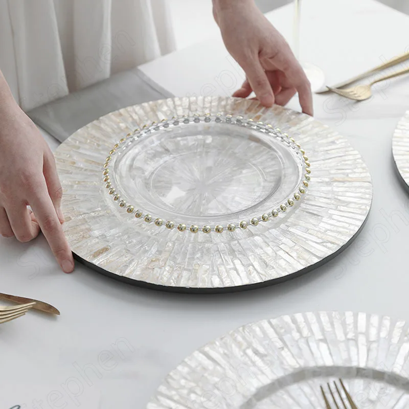 

Large Round Natural Color Shell Dinner Plates Nordic Modern Restaurant Hotel Service Trays Steak Pasta Plate Placemat Home Decor