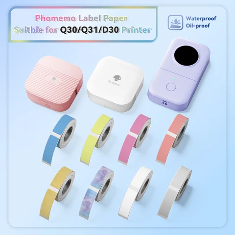 Phomemo 3 рулона Q30 белая наклейка водостойкая бумага клейкая этикетка белая антимасляная лента для Q30 D30 мини портативный термопринтер