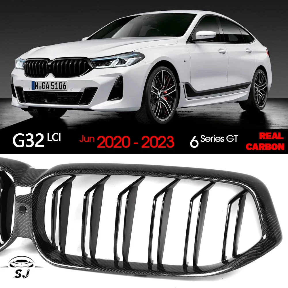 Фото Решетка переднего бампера из углеродного волокна 3*3 3K для BMW 6 серии Facelift G32 Gran Turismo LCI, июнь 2020–2023 620d 630i 630d 640i 640d №1