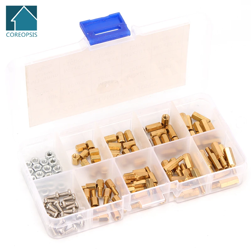 

120PCS M3 Male-Female Hex Standoffs Screw Female-Female Spacing Screw Copper Spacer Stainless Steel Bolts & Nuts Assortment Kit