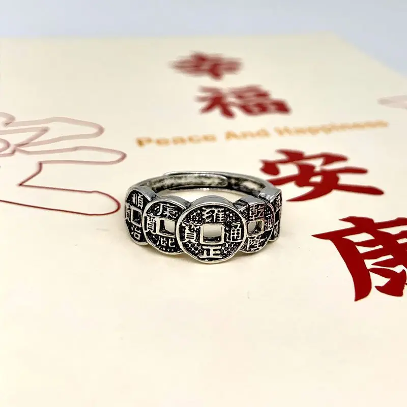 

Новинка 2022, модные кольца на палец серебряного цвета, очаровательное женское кольцо с монетами на удачу, с вырезами, Ретро ювелирные изделия...