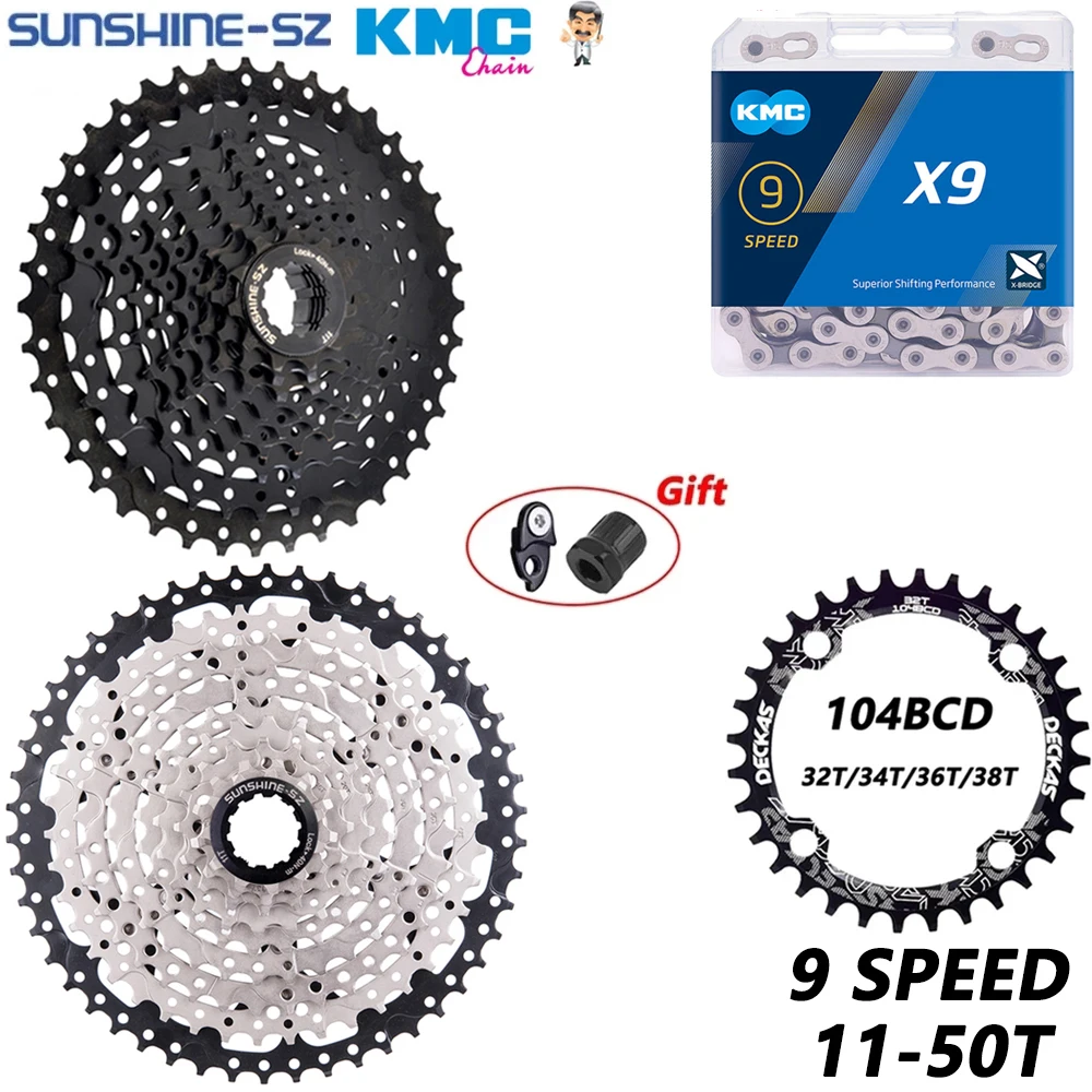 

SUNSHINE MTB 9 Speed 11-50T Cassette 9S 11-50T Freewheel MTB Bicycle 9V K7 Sprocket KMC X9 Chain Compatible with M430 M4000 M590