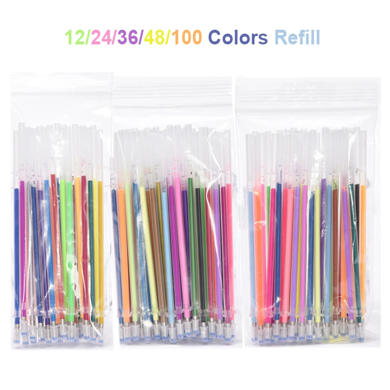  12/24/36/48/100 PCS/lot Multi-color Gel Pen Refills Painting Drawing Glitter Highlighters Pen Art Markers School Office Supplies 