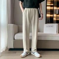 spring khakiblack casual pants men fashion drawstring straight pants mens korean style loose lattice trousers men m 2xl