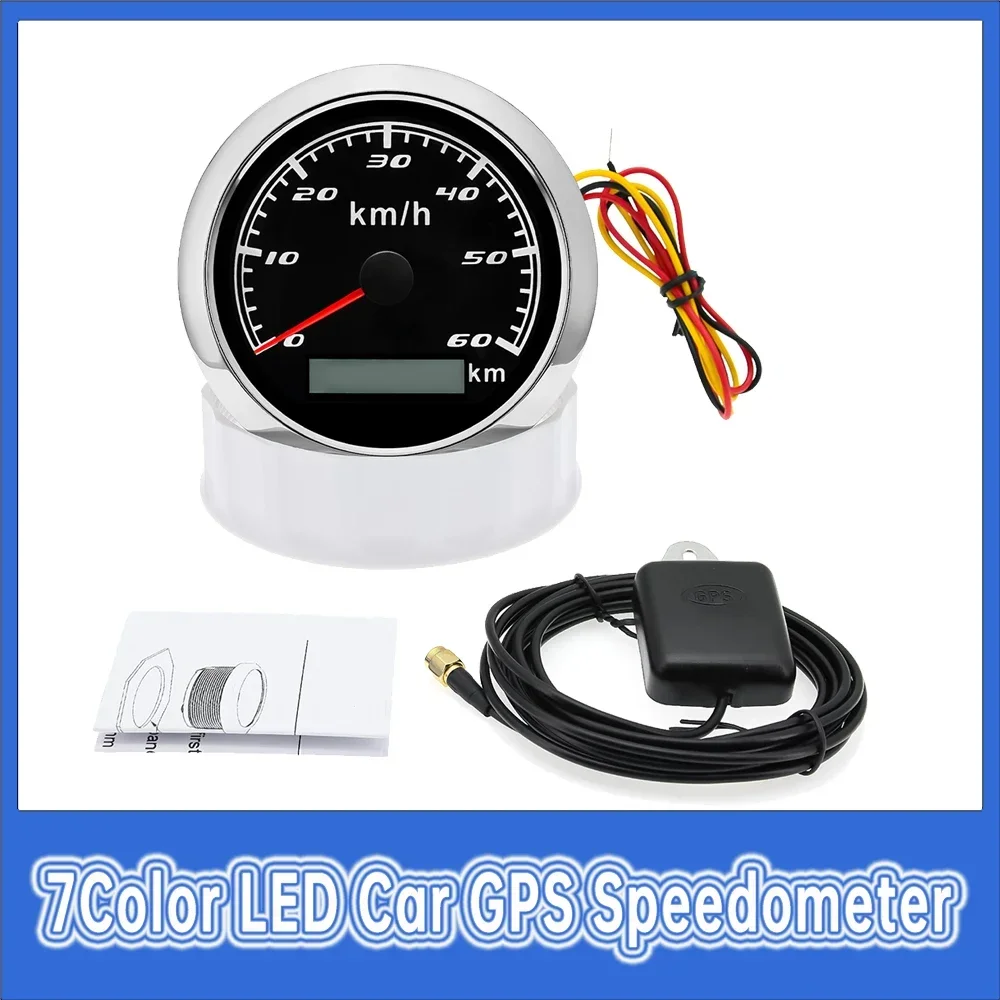 7-цветный светодиодный автомобильный GPS-спидометр 60 км/ч с антенной 85 мм