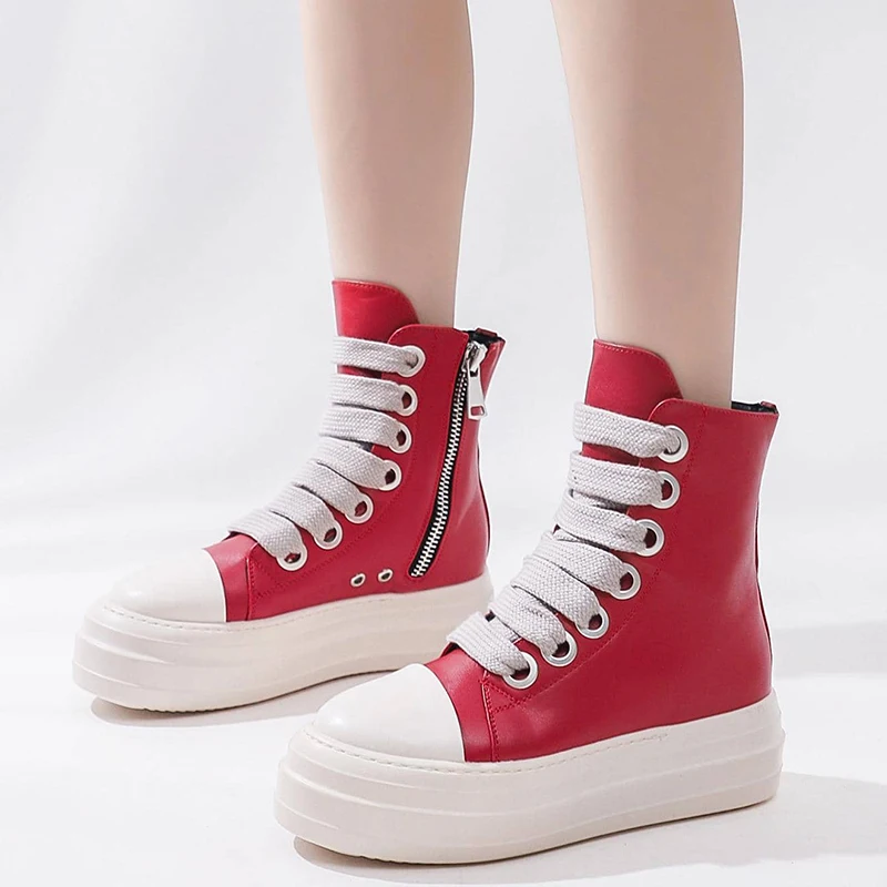 Sporty Outdoor Sneakers Two Tone Side Zip High Top Skate Shoes Women  Canvas Shoes Women High-top Lace-up Front Sneakers