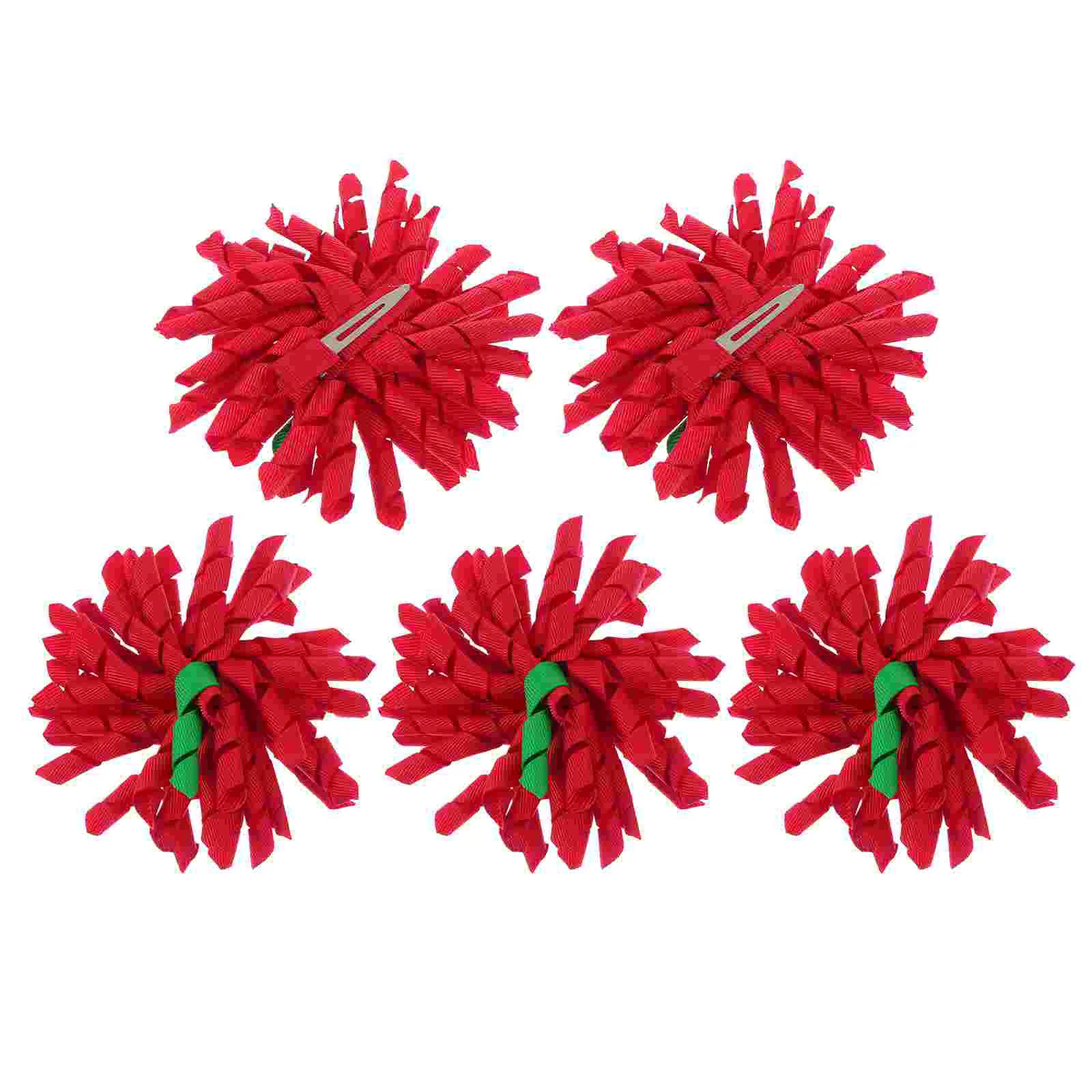 

5pcs Xmas Hairpins Fine Useful Good Curly Ribbons Flower Hairpins Curly Hair Bow Clips Xmas Kids Headdress Accessories