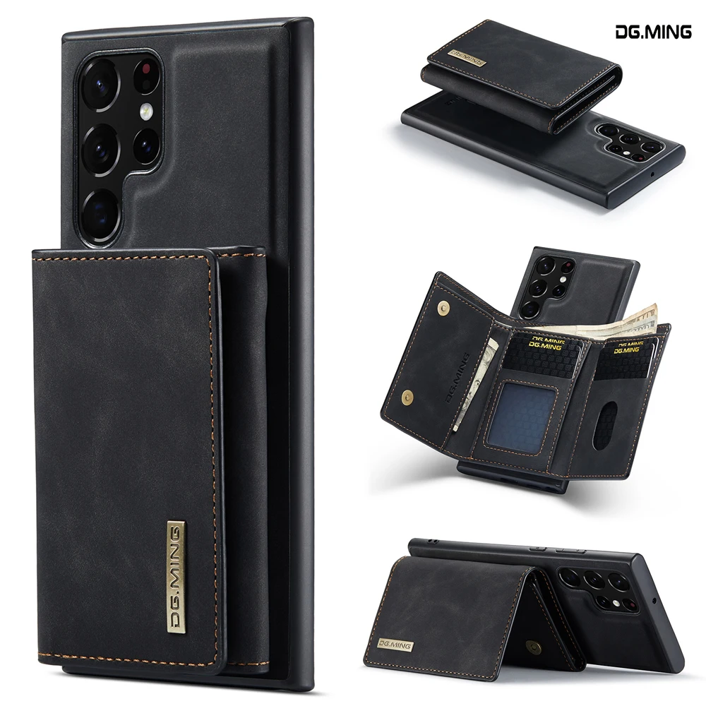 

DG.MING Vintage 2in1 Magnetic Detachable Leather Dollars Wallet Case for Samsung Galaxy S23 Ultra S22 S21 Card Slot Holder Cover