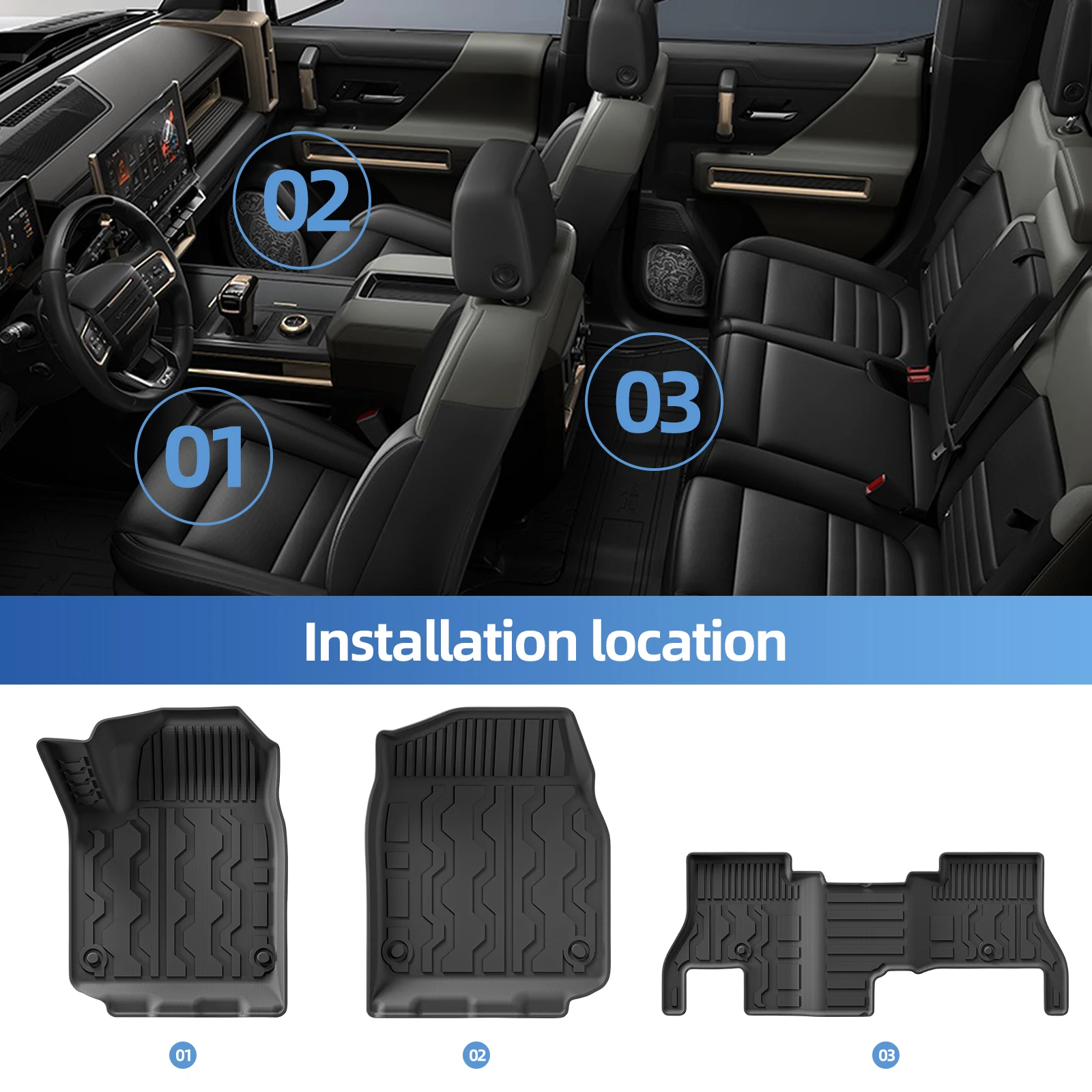 Фото Для GMC Hummer EV SUV 2022-2024 2025 Автомобильные коврики на спинку багажника, всепогодный напольный коврик TPE 3D, черный коврик для ног №2