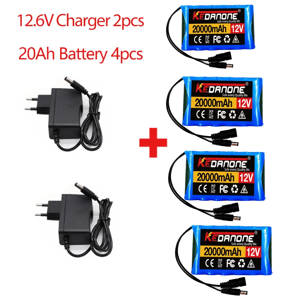 NEW 12V 20000mah Portable Super Battery Rechargeable Lithium Ion Battery Pack Capacity DC 20Ah CCTV Cam Monitor + 12.6V Charger