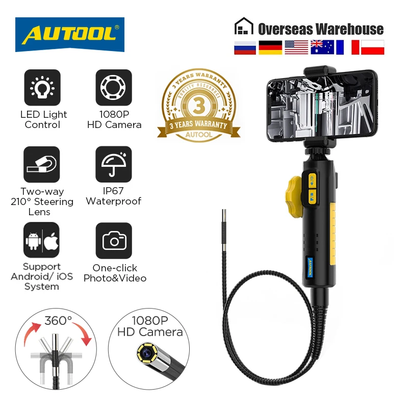 

AUTOOL SVB302 1080 HD Automotive Industrial Endoscope with Light Autofocus Endoscope Inspection Camera Lens for IMG & Video