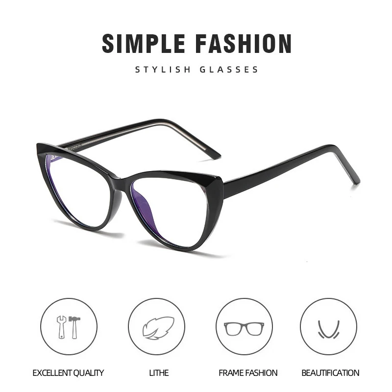 

New Cat's Eye Flat Lens TR90 Plug-in Toe Wire Anti Blue Light Glasses Plain Face Thin Eye Frame