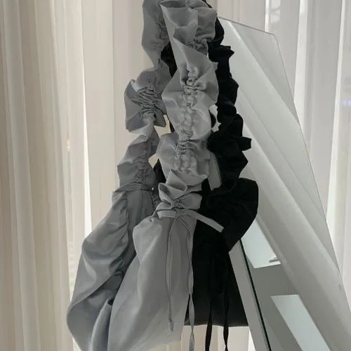 

Satin shoulder bags Korean fold rope drawstring large capacity unique cloud shape design solid color fresh simple underarm bags