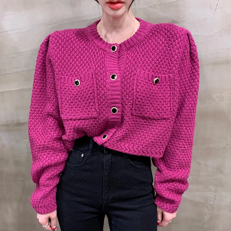 

Solid Knitting Women's Sweaters Fall 2022 New Korean Version Women Cardigan Long Sleeves O-Neck Sweet Jumpers Fashion Clothing